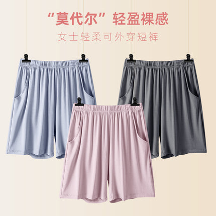 Women's Summer New Modal Shorts Home Pajama Pants Five-point Pants Thin Mid-waist Casual Solid Color Half Pants for Outer Wear