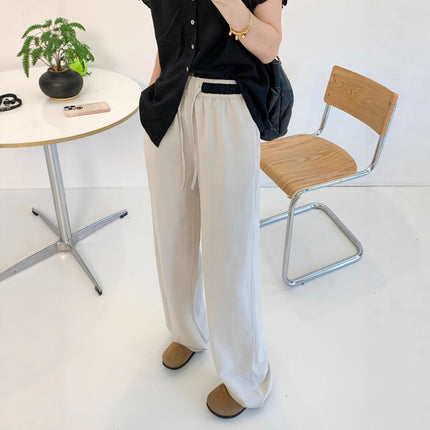 Relaxed High-Waisted Thin Linen Wide-Leg Pants for Women 2025 Summer New Drawstring Slimming Straight Casual Floor-Length Pants