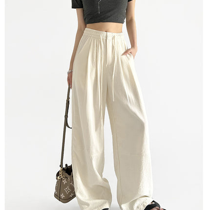 2026 New Style Women's Summer High-Waisted Slimming Casual Loose Straight Ice Silk Drape Wide-Leg Pants