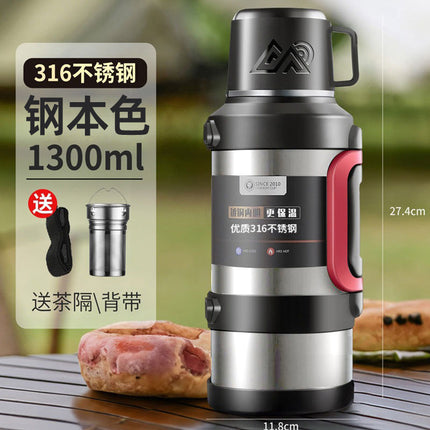 316 stainless steel outdoor thermos cup large capacity thermos pot with handle travel pot car sports double-layer water bottle