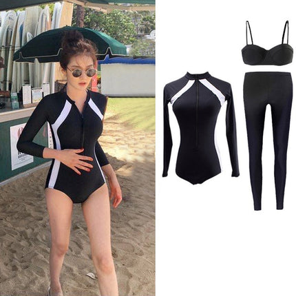 South Korea Ins Swimsuit Women's Summer Conservative Long-sleeved Surfer Suit Swimsuit Student Beach Sun Protection Diving Suit Swimsuit