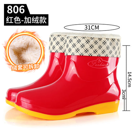 Four Seasons Short Tube Sunny Rain Women's Water Shoes Fashion Purple Rain Shoes Kitchen Canteen Mom Cleaning Non-slip Rubber Shoes Rain Boots
