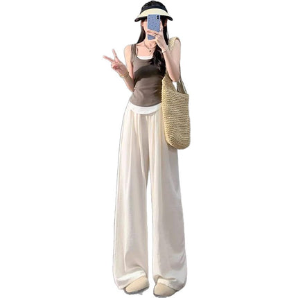 Plus-Size Textured Wide-Leg Pants for Women, Summer High-Waisted Drapey Loose Casual Straight-Leg Pants