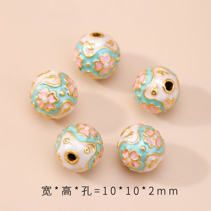 Cloisonné Hollow Beads Oil-Dropped Color-Preserving Copper-Plated Sand Gold DIY Burnt Blue Accessories Handmade Beaded Bracelet Jewelry Accessories