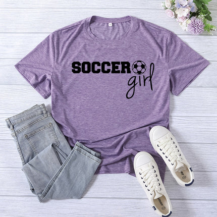 Amazon cross-border foreign trade soccer girl printed women's round neck top T-shirt summer casual European size plus size