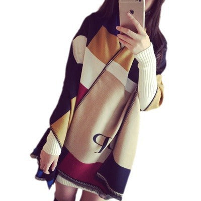 Cross-border Autumn and Winter Explosions European and American Color Matching Plaid Cashmere Scarf British Style Fashion All-match Warm Shawl Scarf
