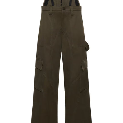 Handsome Neutral Style Fishbone Stitching Slim-Fit Detachable Waist Seal Army Green Loose Wide-Leg Workwear Trousers for Women
