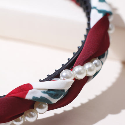 French contrast color high-grade Pearl winding headband hemp braid woven headband female broken hair bangs high Skull top hair accessories