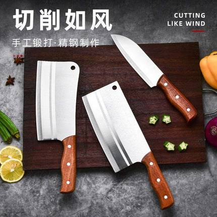 Wooden Handle Wire-drawing Household Kitchen Knife Handmade Chopping Dual-purpose Knife Sharp Slice Knife Special for Chef Knife Set Knife