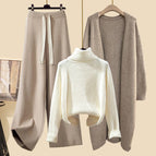 Coffee jacket + rice sweater + khaki wide-leg pants three-piece set / M recommendation 40-50kg