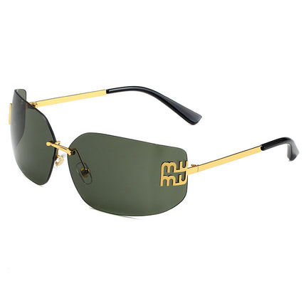 European and American New Fashion Black Sunglasses Frameless Retro Ins Internet Celebrity Same Style Women's Metal Sunglasses Cross Border