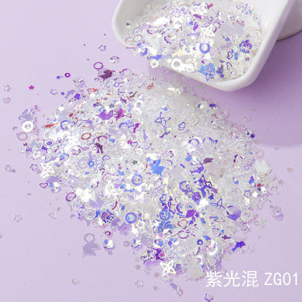 Flash purple nail art sequins stage makeup material diy slime filling glue UV glue mobile phone case small accessories
