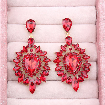 Classic Luxury Ladies Crystal Earrings Vintage Drop Hollow Earrings Elegant Exaggerated Jewelry Factory Direct Supply
