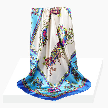 Spring and Autumn New 90 Square Scarf Printing Silk Satin Hangzhou Scarf Square Scarf Shawl Gift Factory Wholesale