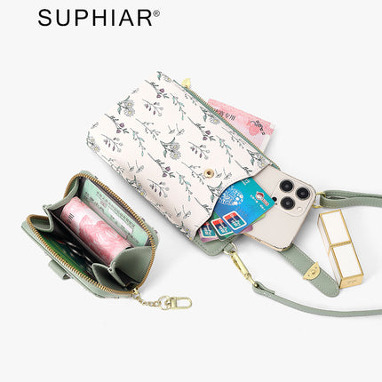 2025 Cross-Border New Product Simple Small Fragrance Style Women's Mobile Phone Bag Pu Flower Mobile Phone Backpack Diagonal Women's Mobile Phone Bag