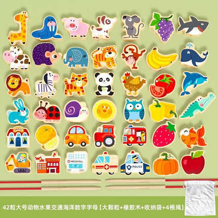 Children's Wooden Early Education Enlightenment Colorful Stringing Beads and Rope Toys for Logical Thinking Training, Fruit Cognition, Educational and Fun Toys