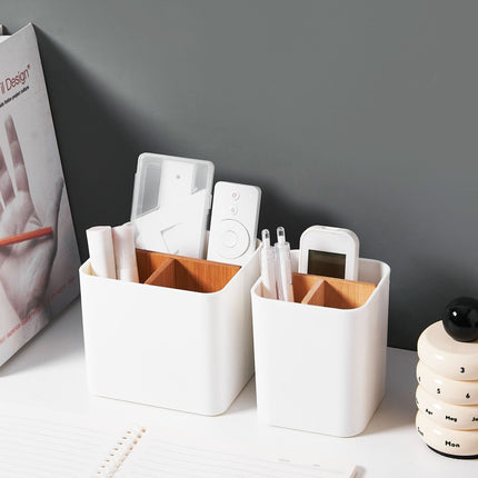 Creative pen holder bamboo and wood compartment storage box large capacity stationery pencil watercolor pen finishing box cosmetic brush storage bucket
