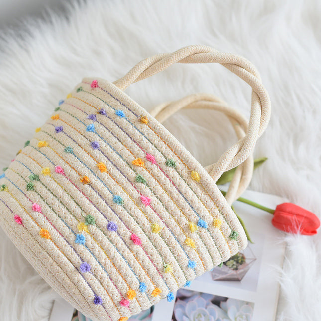 Fashion Woven Bag, Mohair Ball Bag, Colorful Dot Twist Handle Bag, Shoulder Bag, Handbag, Versatile Fashion Bag, Factory Direct Sale