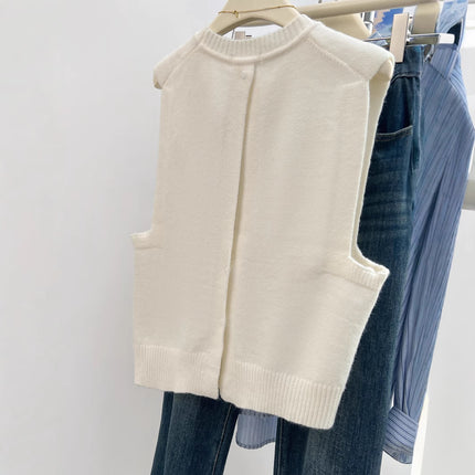 Designer Niche Western-style Rear Opening Shell Decoration Vest Women's Stacked Wool Vest Vest