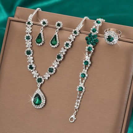 Bridal Jewelry Set, Bracelet, Earrings, Necklace, Ring, Four-Piece Set, Versatile, Elegant, Light Luxury, High-End, Cross-Border