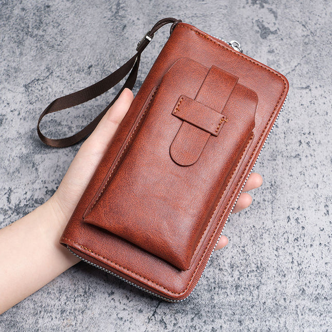 Men's Wallet Long New Leather Wallet Multi-Card Slot Wallet Two-In-One Men's Business Zipper Multi-Function Mobile Phone Bag Original