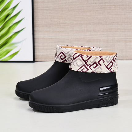 Short Rain Boots Women's Fashionable Outer Wearing Water Shoes Short Rain Boots Low-top fleece-lined Low-barrel overshoes Anti-slip Cross-border Wholesale