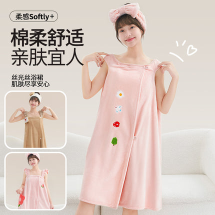 New Cartoon Bath Towel Thickened Nightdress Water Absorbent Quick-drying Wearing Bath Dat Belt Cute Household Bathrobe Bath Dress for Women