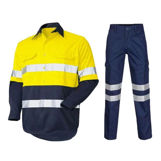 Pure Cotton Export Work Shirt Long-Sleeved Labor Protection Auto Repair Welding Construction Oil Field Gas Station Workshop Reflective Pants