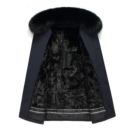 Men's Pure Color Winter Warm Outwear with Fur Collar Liner Removable Mid-Length Thickeneded Pie Jacket