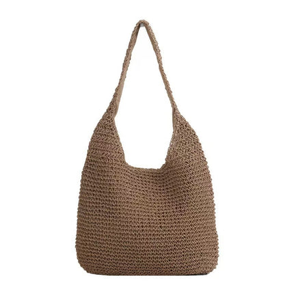 New All-match Straw Woven Bag Women's Large Capacity Beach Bag Single Handlebar Bag Commuter Women's Shoulder Bag Handmade Woven Bag