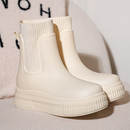 2025 New Chelsea Women's Elastic Rain Boots Mid-Low Rain Boots Thick-Soled Wear-Resistant Boots Cross-Border Export Hot Style