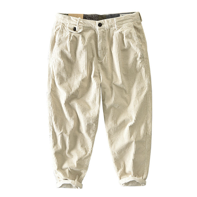 Spring and Autumn New Japanese Retro Corduroy Trousers Men's Casual Solid Color Versatile Loose Straight Cargo Corduroy Dress Pants