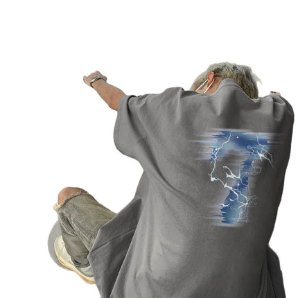 Heavy Weight Cotton 220g Trendyy Blur Lightning 7 Printed T-Shirt Boys Digital 7 Printed Three-Quarter Sleeve T-Shirt Teenagers