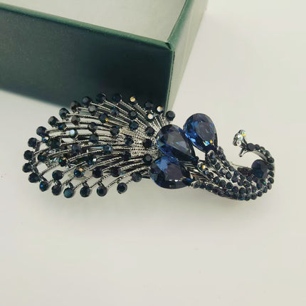 Cross-border New Peacock Spring Clip Half Tie Hairpin Top Clip Horizontal Clip Simple Fashion Retro Rhinestone Hairpin