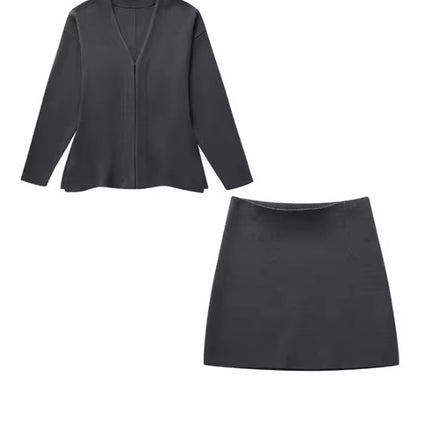 Cross-Border European and American Clothing Aliexpress Ins Popular Women's Clothing Simple Loose Knitted Jacket Mini Skirt Suit