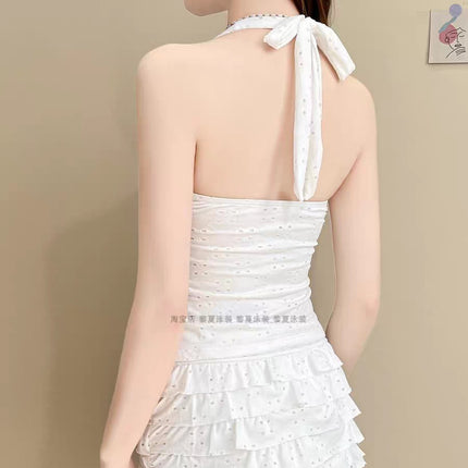 Source Manufacturer Swimsuit for Women, High-End, Beautiful and Sexy, Halterneck, Ruffled, Split, High-Waisted, Belly-Covering, Hot Spring Bathing Suit