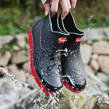 Men's rain boots non-slip waterproof fashion rain boots fleece-lined warm rubber shoes kitchen work mid-calf short water shoes overshoes