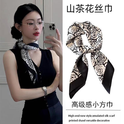 70 Floral Polka Dot Imitation Silk Scarf Neck Scarf Korean Style Atmosphere Sun Protection Scarf High-End Wholesale