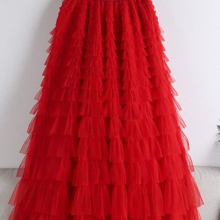Cross-Border Mesh Patchwork Cake Skirt 2026 Summer New Style Mid-Length Skirt A-Line Long Skirt Puffy Tulle Skirt