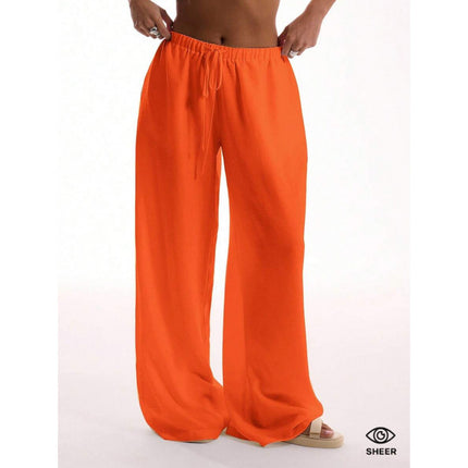 Cross-Border Bottoms Linen Texture Lace-Up Waist Pants Vacation Style Summer Bohemian Style Elegant