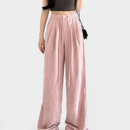 2026 New Style Women's Summer High-Waisted Slimming Casual Loose Straight Ice Silk Drape Wide-Leg Pants