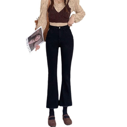 Black Fur Edge Micro-flare Jeans Women's Trendy All-match New High Waist Slimming Slim-fit Hip-lift Horseshoe Long Pants