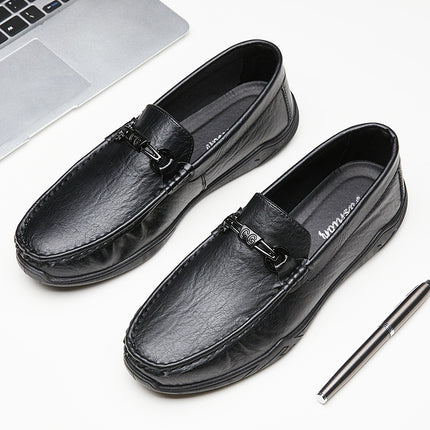 Doug Shoes Men's 2024 Summer New Men's Casual Leather Shoes Leg Lazy Shoes Soft Sole Breathable Business Loafers