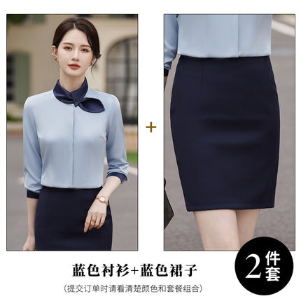 Professional Dress Long Sleeve White Shirt Women's 2024 Spring Temperament Women's Hotel Front Desk Jewelry Store Beautician Work Clothes