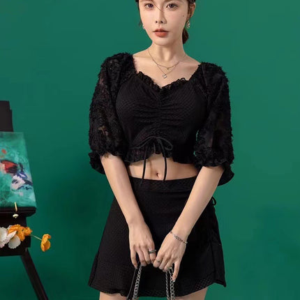 Swimsuit hot spring women's conservative split slim small chest gathered two-piece boxer skirt hot spring beach swimsuit wholesale
