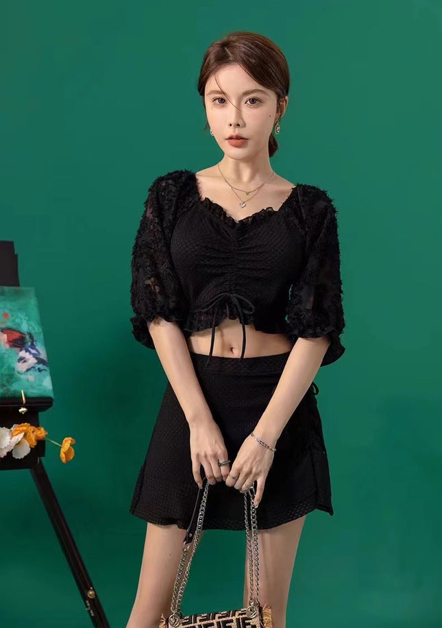 Swimsuit hot spring women's conservative split slim small chest gathered two-piece boxer skirt hot spring beach swimsuit wholesale