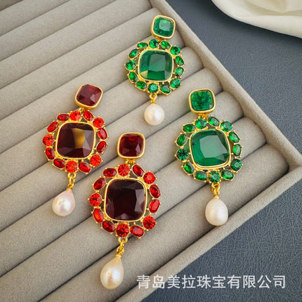 Oscar European and American Retro Colorful Palace Style Niche Design Glazed Baroque Pearl Earrings Medieval Earrings for Women