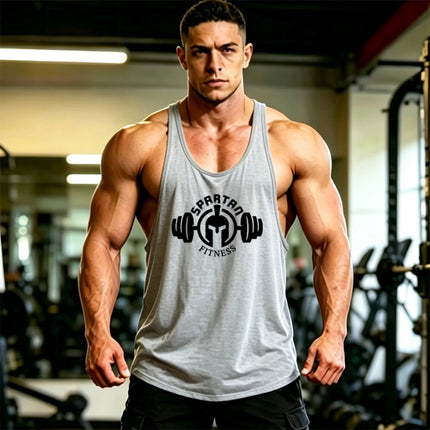 Summer Men's Vest Thin Strap Sports European and American Bodybuilding Fitness T-shirt Printed logo Waistle I-Shoulder Loose Men