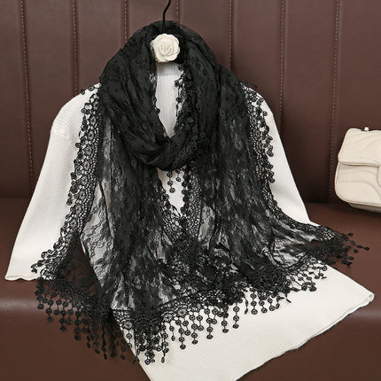 Summer foreign trade new solid color floral tassel shawl ladies fashion thin plum blossom lace long towel