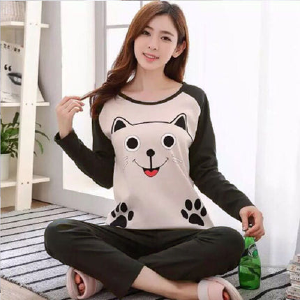 Southeast Asia Spring, Autumn and Winter New Cute Cartoon Pajamas for Women Milk Silk Casual Long-Sleeved Pants Women's Home Clothes